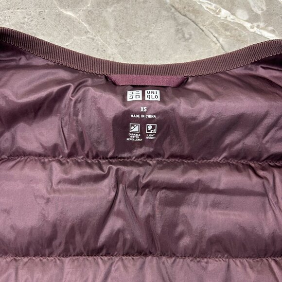 Uniqlo Down Jacket Womens XS Collarless Quilted Puffer Parka Coat Purple - Picture 5 of 9